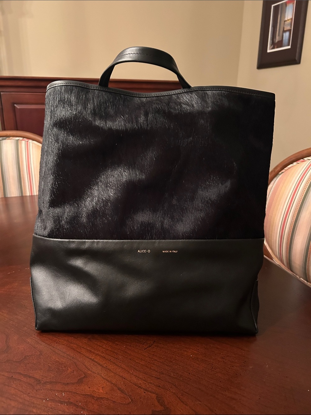 Alice • D Black Leather and Haircalf Tote Bag